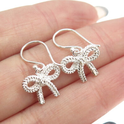 925 Sterling Silver Bow Roped Dangling Earrings