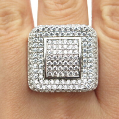 925 Sterling Silver Pave C Z Domed Ring Size 11.25
