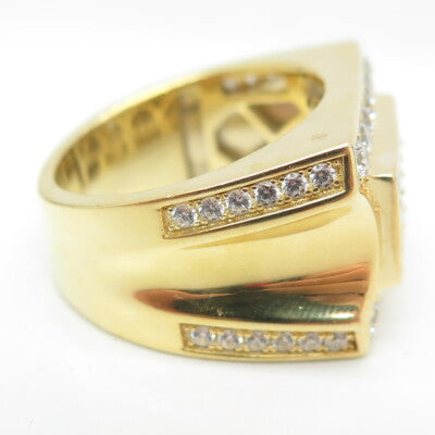 925 Sterling Silver Gold Plated Princess & Round-Cut Shaped C Z Ring Size 9.25