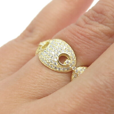 925 Sterling Silver Gold Plated Pave C Z Anchor Mariner Chain Band Ring Size 6