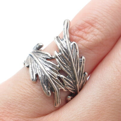 HAGIT GORALI 925 Sterling Silver Vintage Israel Feather Oxidized Ring Size 5.25