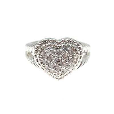JUDITH RIPKA 925 Sterling Silver Round-Cut C Z Heart Ring Size 11.25