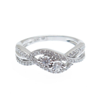 925 Sterling Silver Round-Cut C Z Infinity Twisted Promise Ring Size 7