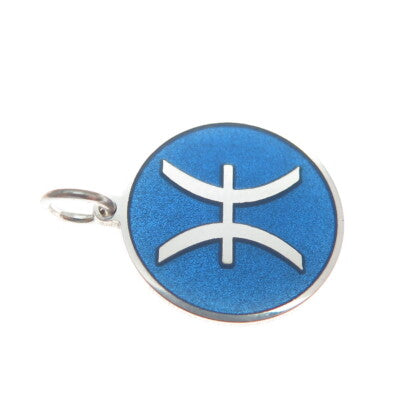 925 Sterling Silver Blue Enamel Pisces Zodiac Sign Minimalist Charm Pendant