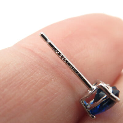 925 Sterling Silver Heart-Cut Shaped Ocean Blue C Z Stud Earrings