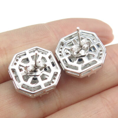 925 Sterling Silver White & Blue C Z Earrings