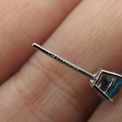 925 Sterling Silver Round-Cut Shaped Swiss Blue C Z Stud Earrings