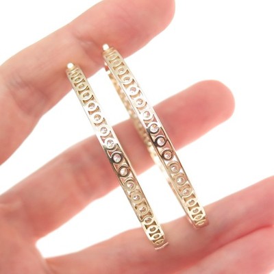 KLEO 925 Sterling Silver Gold Plated Round-Cut C Z In & Out Large Hoop Earrings