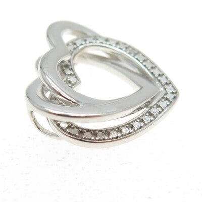 925 Sterling Silver Real Diamond Accent Interlocked Heart Pendant