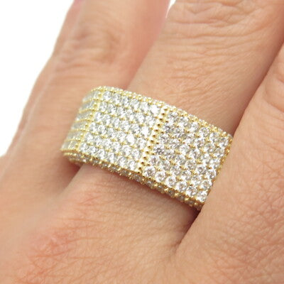 925 Sterling Silver Gold Plated Pave C Z Band Ring Size 12.75