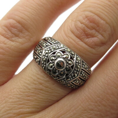 925 Sterling Silver Vintage Real Marcasite Gemstone Ring Size 6.25