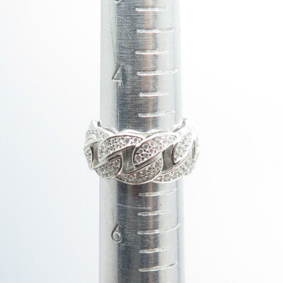 925 Sterling Silver Pave C Z Cuban Chain Band Ring Size 5.5