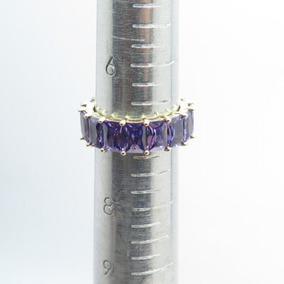 925 Sterling Silver Gold Plated Radiant-Cut Shaped Lavender C Z Ring Size 7.25