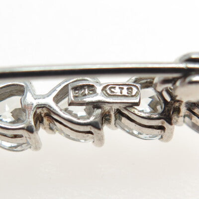 925 Sterling Silver Heart-Cut C Z Bar Pin Brooch