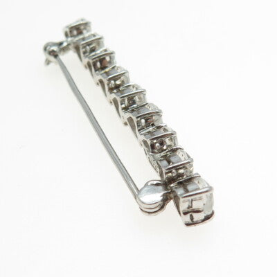 925 Sterling Silver Heart-Cut C Z Bar Pin Brooch