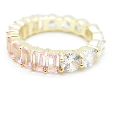 925 Sterling Silver Gold Plated White & Pink C Z Band Ring Size 9.25