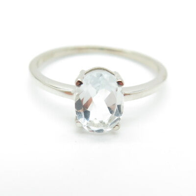 DAZZLERS 925 Sterling Silver Real Oval-Cut White Topaz Engagement Ring Size 8