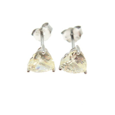925 Sterling Silver Heart-Cut Shaped Canary C Z Stud Earrings