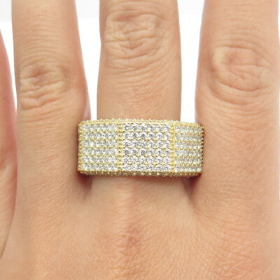 925 Sterling Silver Gold Plated Pave C Z Band Ring Size 12.75