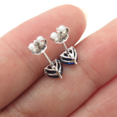 925 Sterling Silver Heart-Cut Shaped Ocean Blue C Z Stud Earrings