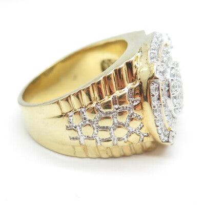 925 Sterling Silver Gold Plated Pave C Z Wide Ring Size 10.25