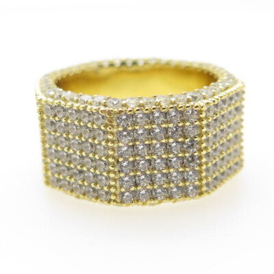 925 Sterling Silver Gold Plated Round-Cut C Z Geometric Ring Size 7.5