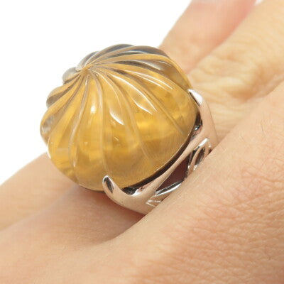 925 Sterling Silver Real Doublet Tiger Eye Gemstone Ring Size 6.25