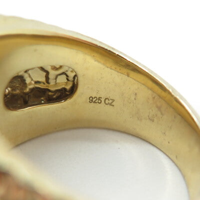 925 Sterling Silver Gold Plated Pave C Z Wide Ring Size 10.25