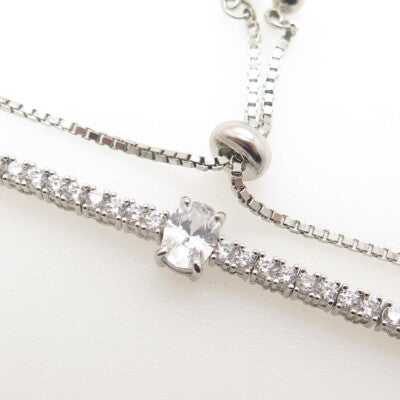 925 Sterling Silver Oval & Round-Cut C Z Tennis Bolo Adjustable Bracelet 6-9"