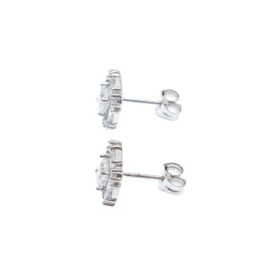 925 Sterling Silver Princess Emerald & Round-Cut C Z Stud Earrings