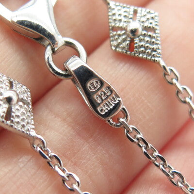 925 Sterling Silver Floral Rhombus By The Yard Chain Necklace 18"