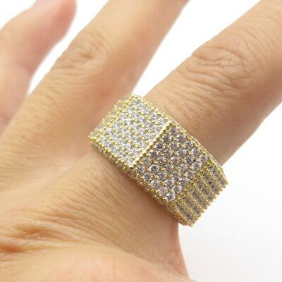 925 Sterling Silver Gold Plated Round-Cut C Z Geometric Ring Size 7.5