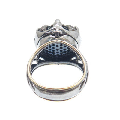 925 Sterling Silver Black Rhodium 2-Tone Real Diamond Crown Domed Ring Size 7.25