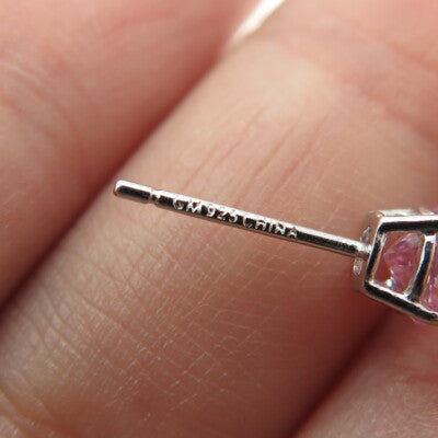 925 Sterling Silver Round-Cut Shaped Pink C Z Stud Earrings
