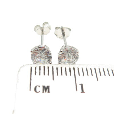 925 Sterling Silver Round-Cut C Z Stud Earrings