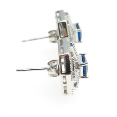 925 Sterling Silver White & Blue C Z Earrings