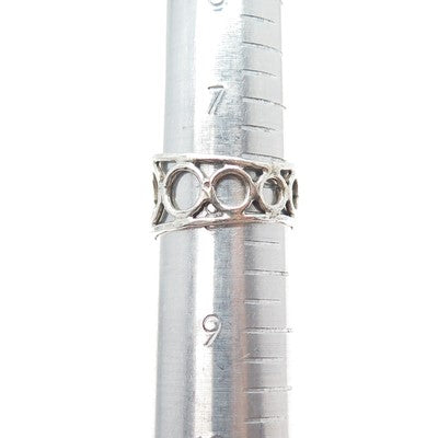 925 Sterling Silver 2-Tone Vintage Modernist Sun Symbol Circle Link Ring Size 8