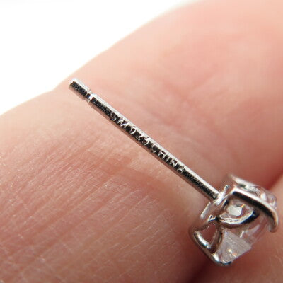 925 Sterling Silver Heart-Cut Shaped White C Z Stud Earrings