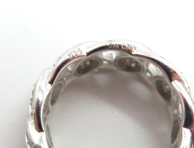 925 Sterling Silver Pave C Z Cuban Chain Band Ring Size 5.5