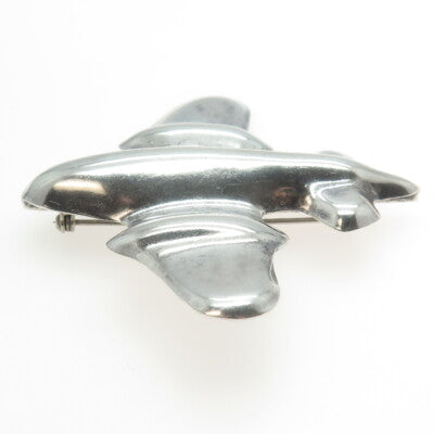 925 Sterling Silver Vintage Mexico Modernist Airplane Oxidized Pin Brooch
