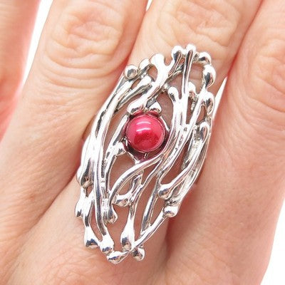 HAGIT GORALI 925 Sterling Silver Vintage Israel Real Pearl Modernist Ring Size 9