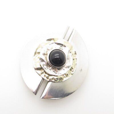 CHAIM PAZ Sterling Silver 2-Tone Vintage Jerusalem Black Onyx Modernist Brooch