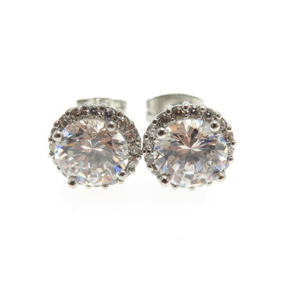 925 Sterling Silver Round-Cut C Z Sparkle Stud Earrings