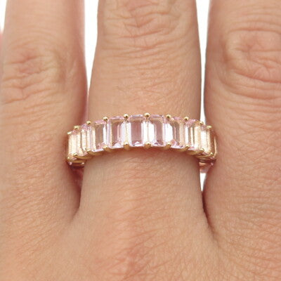 925 Sterling Silver Gold Plated White & Pink C Z Band Ring Size 9.25