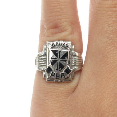 BALE Boston 925 Sterling Silver Vintage Enamel Veritas PEB School Ring Size 4