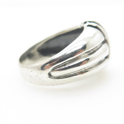 925 Sterling Silver Vintage Modernist Ribbed Ring Size 8.25