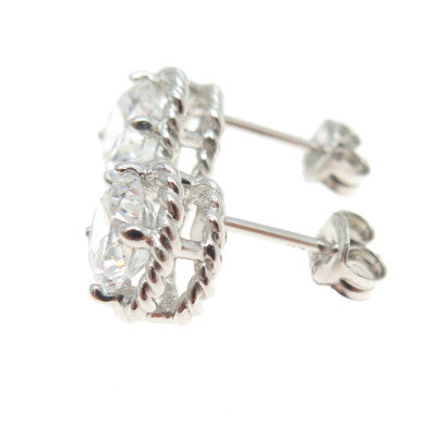 925 Sterling Silver Round-Cut C Z Roped Stud Earrings