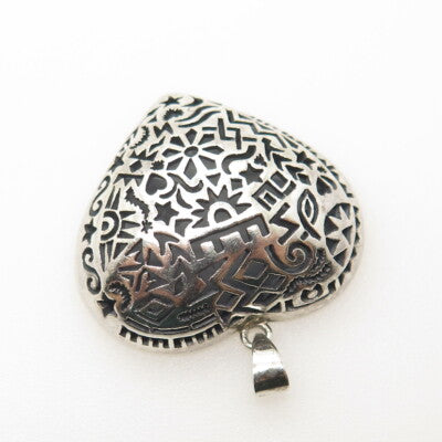 BOMA 925 Sterling Silver Vintage Symbols Heart Oxidized Dome Pendant