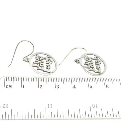 925 Sterling Silver "Live Love Laugh" Round Dangling Earrings