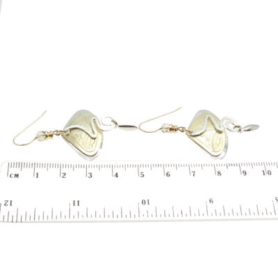 925 Sterling Silver & 14K Gold Filled Vintage Modernist Floral Dangling Earrings